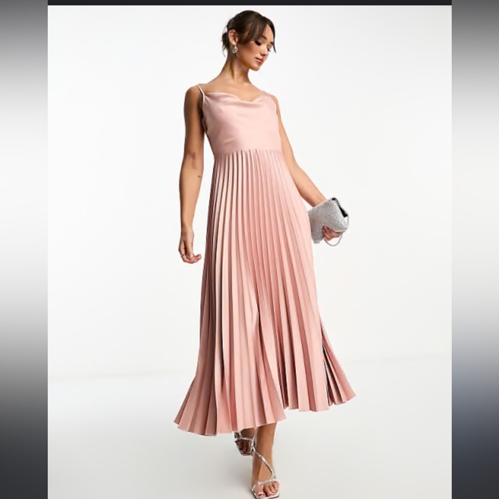#0069- Women’s dress 
silky Pleated 
Midaxi dress     
cowl neck
 size M/L